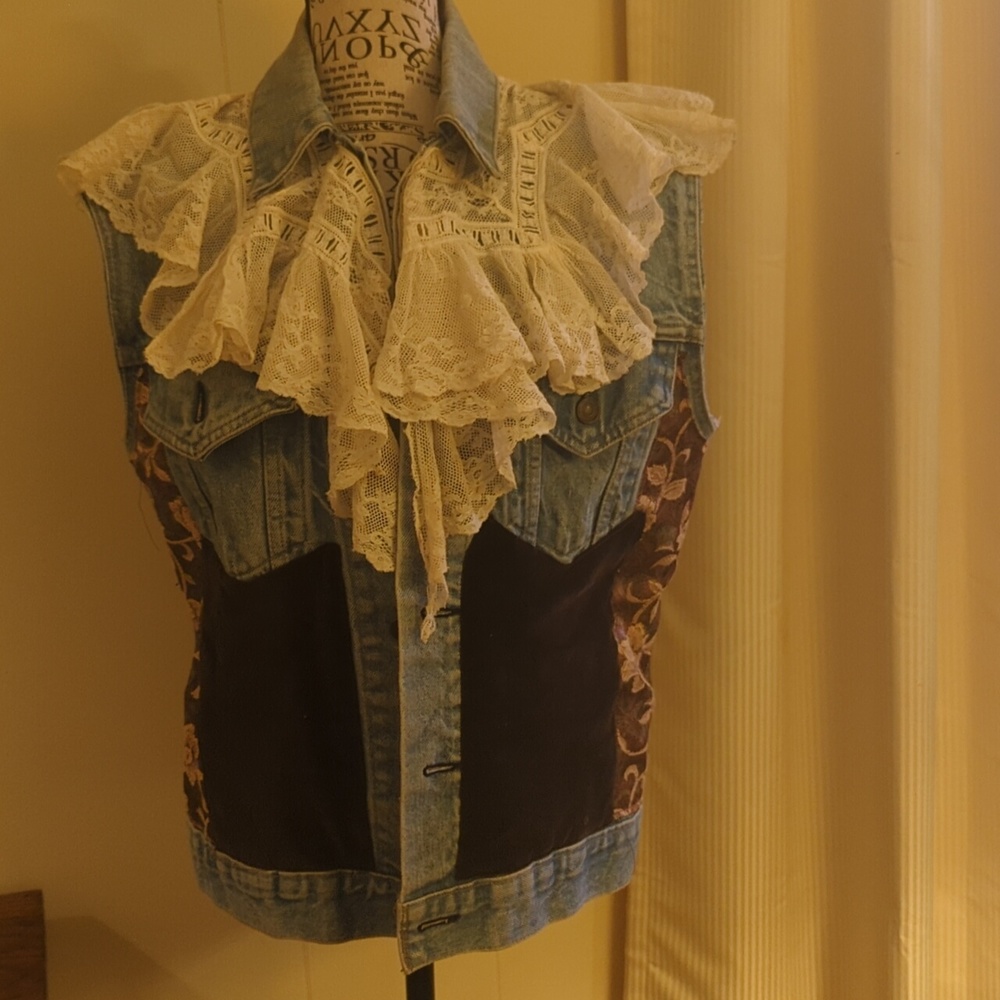 Vintage Upcycled Embellished Jean Vest